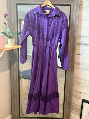 Vintage Purple Fringe Button-Front Dress